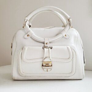 Jimmy Choo Tahula Textured Calfskin Satchel Handbag White